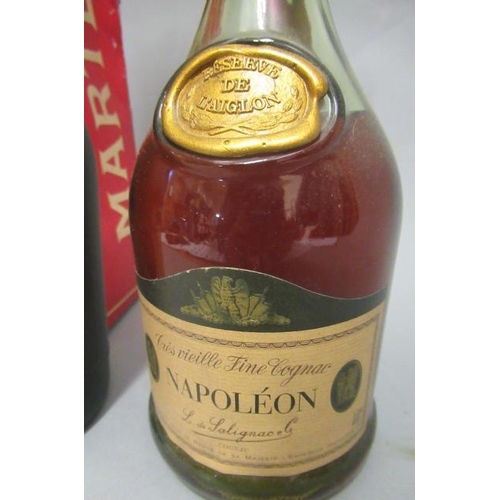 12 - 2 bottles of cognac, comprising 1 bottle Napoleon cognac, reserve de L'Aiglon, and 1 boxed Martell M... 