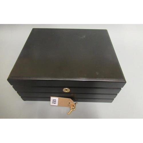 122 - A large black adorini humidor with two keys, ROHS hygrometer and Boveda 75, containing 29 Cuban ciga... 