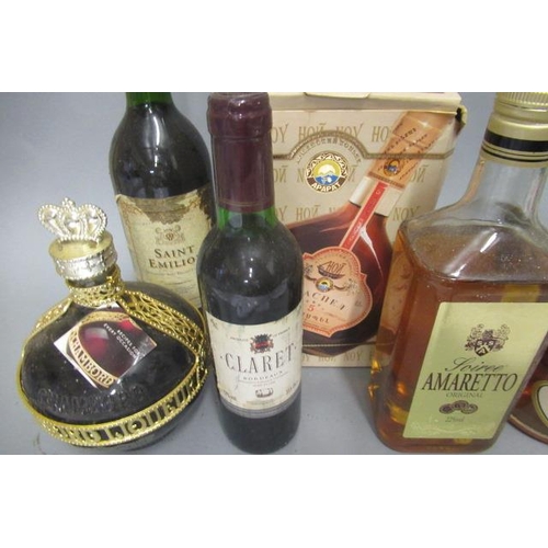 14 - 2 boxes of mixed alcohol, including Courvoisier VS cognac, Orochata 43, Amaretto, Navy Rum and other... 