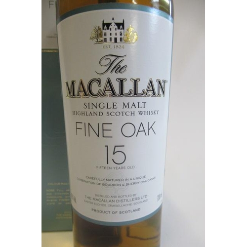 174 - One bottle The Macallan 15yr old, Fine Oak single malt highland scotch whisky, boxed