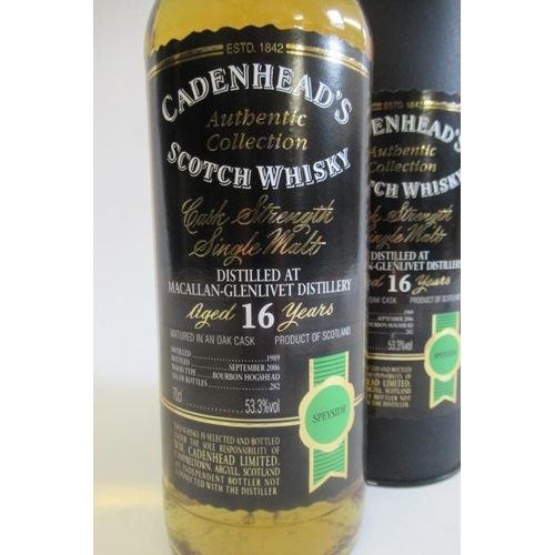 187 - One bottle Cadenhead's 16 year old cask strength single malt whisky, distilled at Macallan-Glenlivet... 