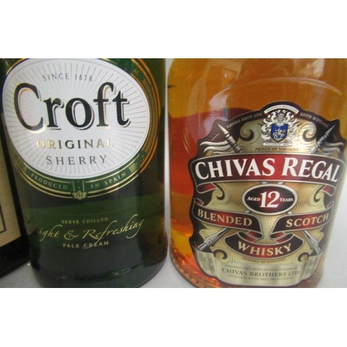 2 - 1litre 12yr old Chivas Regal, together with 1litre Croft original sherry, 1 bottle Tia Maria and 1 b... 