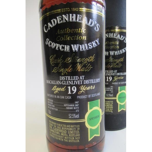 220 - One bottle Cadenhead's 19 year old cask strength single malt whisky, distilled at Macallan-Glenlivet... 