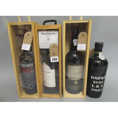 295 - Three boxed bottles of port, comprising 20yr Red Crown Kings Port, 1998 Grahams Quinta do Malvedos, ... 