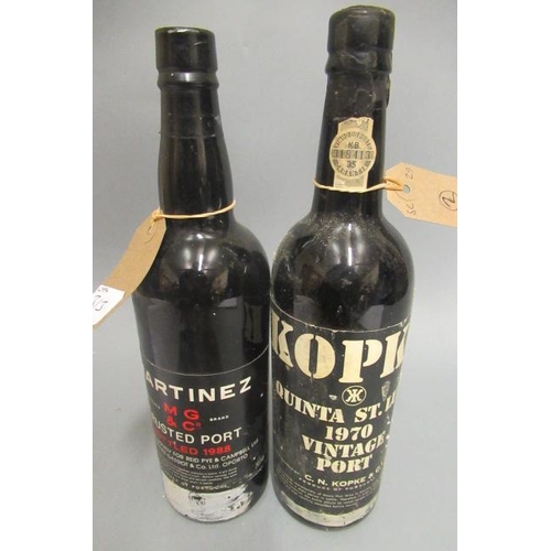 313 - One bottle 1970 Kopke vintage port, together with a Martinez Crusted Port bottled in 1988 (2)