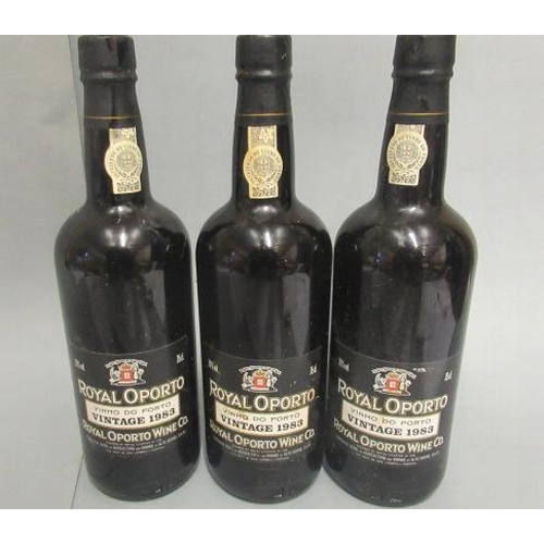 319 - Three bottles 1983 Royal Oporto vintage port, OWC