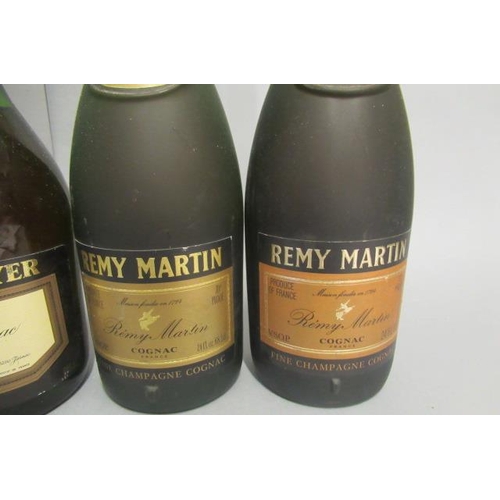 37 - 4 bottles of cognac, comprising 2 bottles Remy Martin VSOP, 1 Louis Royer 3 star and 1 Arnaud 3 star