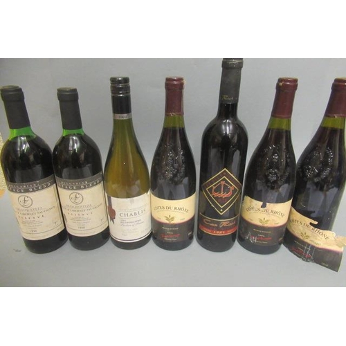 382 - 7 bottles of European wine, comprising 3 1997 Cotes du Rhone, Joseph Duvernay, 1 2005 Chablis, Claud... 