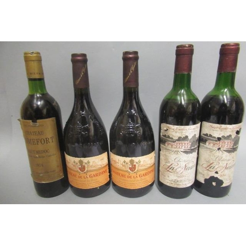 383 - 5 bottles of French red, comprising 2 bottles Ch. De La Gardine, 1997, Chateauneuf du Pape, 2 bottle... 