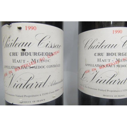 425 - 2 bottles Chateau Cissac, 1990, cru Bougeois, haut medoc, Vialard administration