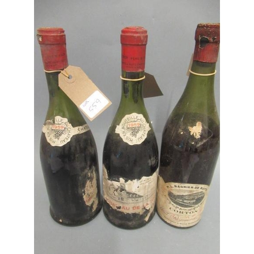 559 - 2 bottles Chateau de Latour, 1959, Nuits Saint Georges, together with 1 Corton, 1959, Regnier