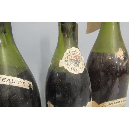 559 - 2 bottles Chateau de Latour, 1959, Nuits Saint Georges, together with 1 Corton, 1959, Regnier