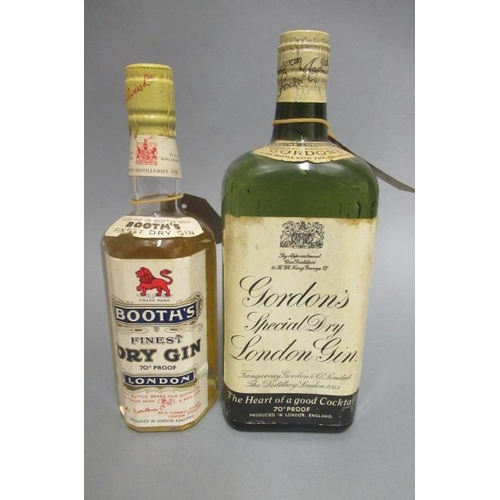 62 - 2 bottles of vintage London gin, comprising 1 Gordons Special Dry Gin with snap cap and 1 half bottl... 