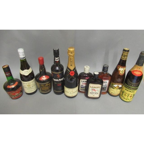 63 - 10 mixed bottles of alcohol, comprising 1 bottle Moet & Chandon Imperial Brut champagne, 1 Captain M... 