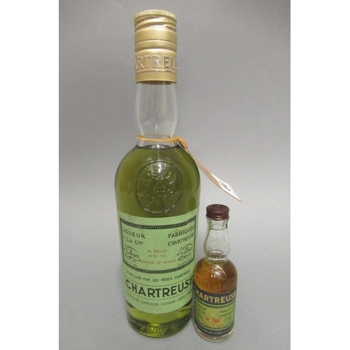 64 - 1 12fl. oz bottle Green Chartreuse, Garnier, together with a Yellow Chartreuse miniature