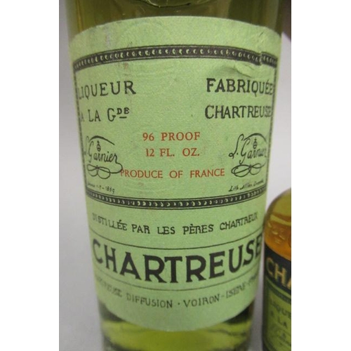 64 - 1 12fl. oz bottle Green Chartreuse, Garnier, together with a Yellow Chartreuse miniature