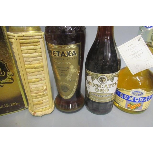 67 - 11 bottles of mixed liqueur including 1litre Metaxa, 1 Maraschino, 1 35cl boxed Izarra, 1 boxed Eoli... 