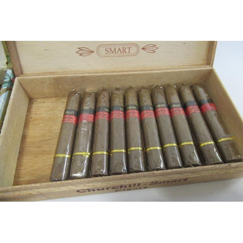 91 - A collection of cigars, comprising a box of 12 Balmoral cigars in original box,10 Churchill Smart ci... 