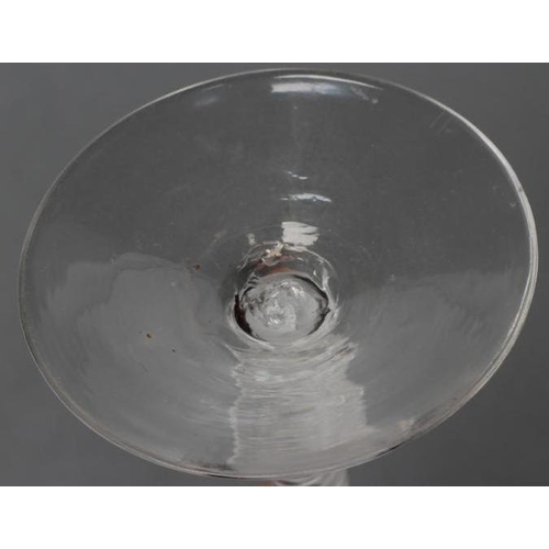 103 - A PAIR OF ALE GLASSES, late 18th century, the round funnel bowls wheel engraved with hops and barley... 