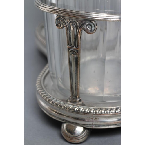 109 - AN OLD SHEFFIELD PLATE TRIPLE DECANTER STAND, early 19th century, of trefoil form with stamped and f... 