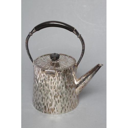 110 - ATTRIBUTED TO CHRISTOPHER DRESSER, a teapot and hot water jug, maker Hukin & Heath, of plain taperin... 