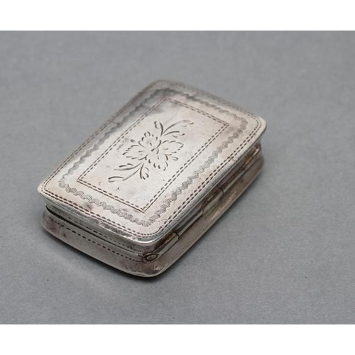 112 - A WILLIAM IV SILVER VINAIGRETTE, maker Nathanial Mills, Birmingham 1831, of plain oblong form with b... 