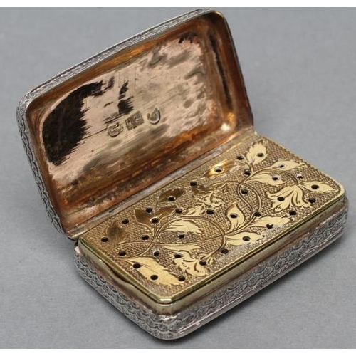 113 - A GEORGE III SILVER VINAIGRETTE, maker John Shaw, Birmingham 1812, of plain oblong form with engrave... 