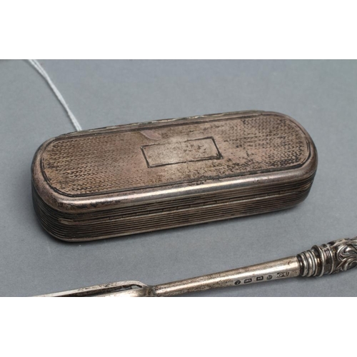 114 - A WILLIAM IV SILVER SNUFF BOX, maker's mark WS, Birmingham 1833, of plain D end form with foliate ch... 