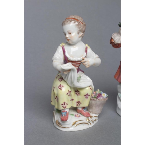 12 - TWO MEISSEN PORCELAIN FIGURES, late 19th century, modelled as a young gardener in 18th century style... 