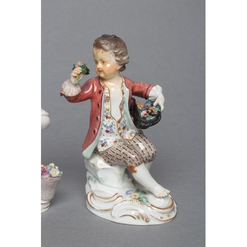 12 - TWO MEISSEN PORCELAIN FIGURES, late 19th century, modelled as a young gardener in 18th century style... 