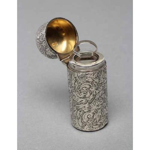 146 - A LATE VICTORIAN SILVER SCENT BOTTLE, maker Sampson Mordan, London 1882, of plain cylindrical form w... 