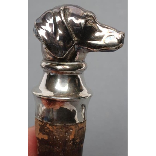 156 - A PAIR OF CONTINENTAL CORK BOTTLE STOPPERS hollow stamped as a hare and beagle head, stamped 900, M&... 