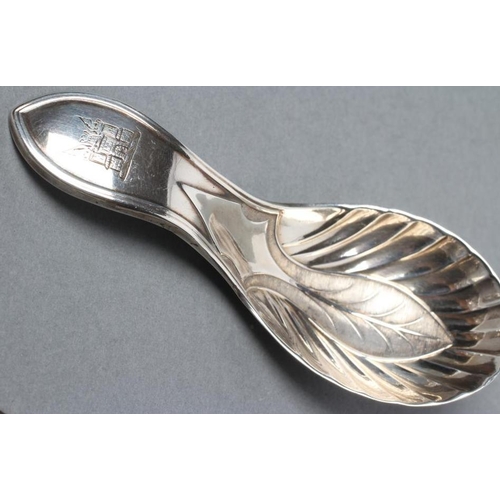 161 - A GEORGE III SILVER CADDY SPOON, maker John Young & Sons, Sheffield 1805, with leaf bowl, the handle... 