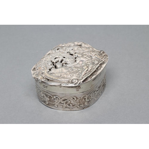 163 - A LATE VICTORIAN SILVER DRESSING TABLE BOX, maker William Comyns, London 1901, of shaped oval form, ... 