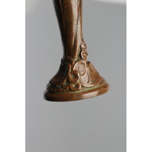 168 - A GENTLEMAN'S ART NOUVEAU BRONZE HAND SEAL, cast as a nubile young female nude with long flowing hai... 