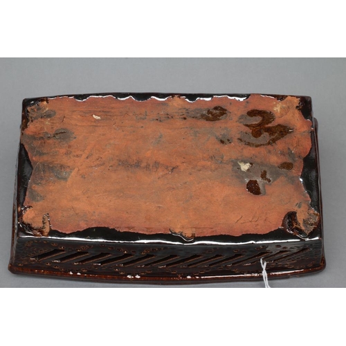 21 - AN ENGLISH TREACLE GLAZED STONEWARE SLAB BUILT CUTLERY TRAY, mid 19th century, of plain oblong form,... 