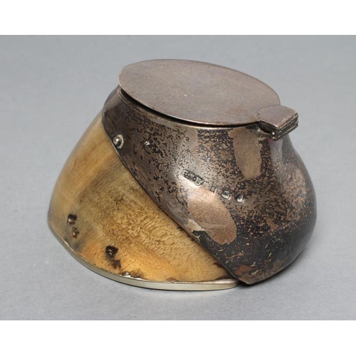 218 - AN EDWARDIAN HORSE HOOF INKWELL/MATCH HOLDER, maker George Ernest Hawkins, Birmingham 1905, the poli... 