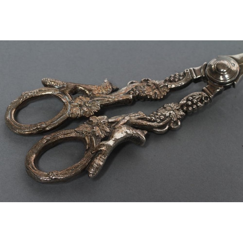 227 - A PAIR OF GRAPE SCISSORS, maker Israel Freeman & Son Ltd., Sheffield, the handles cast as fruiting v... 