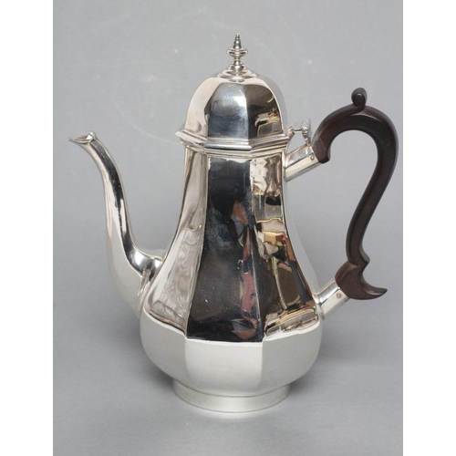 251 - A COFFEE POT, maker's mark indistinct (Hs), London 1924, of plain octagonal form with hinged high do... 