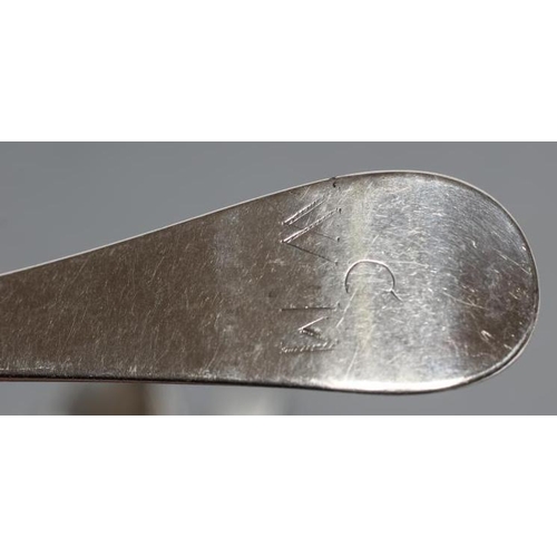 274 - A GEORGE II FANCY BACK TABLESPOON, maker Elias Cachart, London 1751, engraved with initials, togethe... 