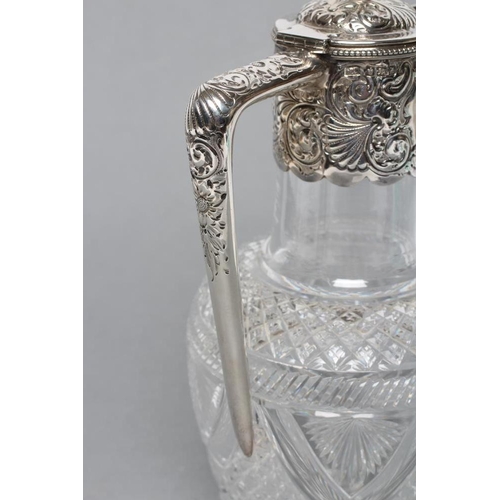 291 - A LATE VICTORIAN GLASS CLARET JUG, maker Atkin Bros., Sheffield 1892, of baluster form with slice, f... 