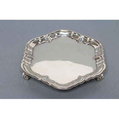 299 - A LATE VICTORIAN WAITER, maker Huttons, London 1895, of shaped circular form with pie-crust rim, rai... 