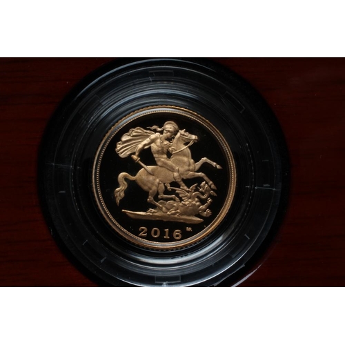 334 - THE 2016 GOLD PROOF THREE COIN SET, comprising sovereign, half sovereign and quarter sovereign, in p... 