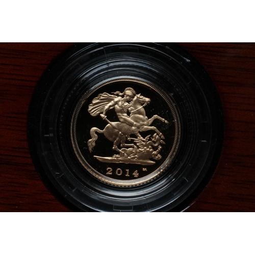 336 - THE 2014 GOLD PROOF THREE COIN SET, comprising sovereign, half sovereign and quarter sovereign, in p... 