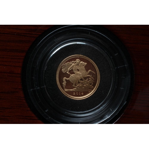 336 - THE 2014 GOLD PROOF THREE COIN SET, comprising sovereign, half sovereign and quarter sovereign, in p... 