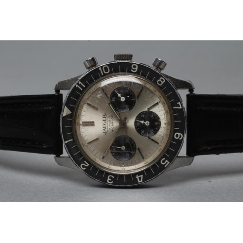 344 - A JAEGER 4ATM PANDA CHRONOGRAPH, 1968-1971, the silvered dial with three black subsidiary dials, cen... 