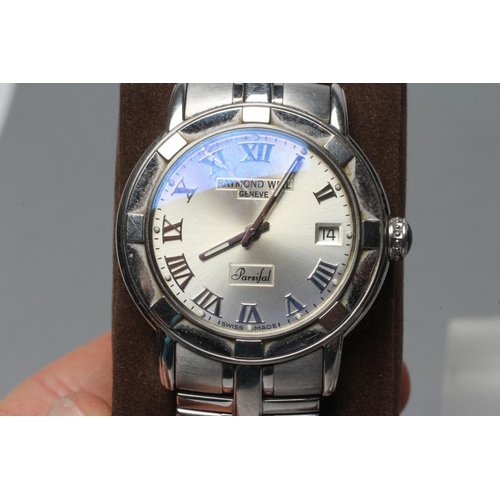 352 - TWO GENTLEMAN'S RAYMOND WEIL WRISTWATCHES, comprising white dial with applied stainless Roman numera... 