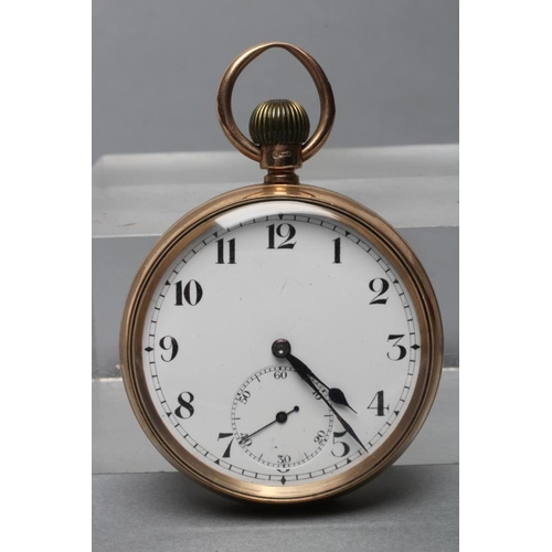 355 - A 9CT GOLD TOP WIND POCKET WATCH, the white dial with black Arabic numerals enclosing subsidiary sec... 