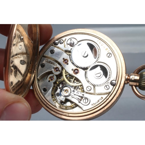 355 - A 9CT GOLD TOP WIND POCKET WATCH, the white dial with black Arabic numerals enclosing subsidiary sec... 