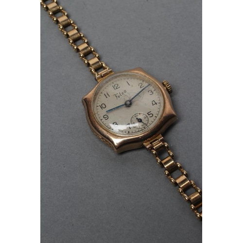 361 - A LADY'S 9CT GOLD WRISTWATCH, the silvered dial with black Arabic numerals enclosing subsidiary seco... 